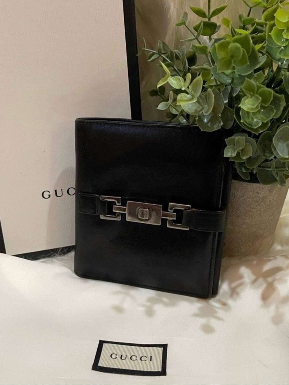 Gucci Piston Lock Black Wallet Vintage - Picture 2 of 10